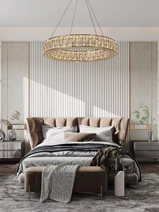 Đèn chùm pha lê K9 mạ vàng kiểu Bắc Âu thiết kế hiện đại <span class=keywords><strong>2025</strong></span>, đèn trần tròn hai lớp bằng sắt dành cho phòng khách, khách sạn - Product Image 2