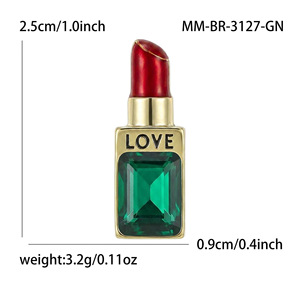 Pin Bros Lipstik dengan Kristal Bersegi dan Enamel untuk Kerah Kemeja Wanita, Hijau - Product Image 5