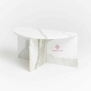 Calacatta <strong>White</strong> Marble Half Moon <strong>Table</strong>, Multifunctional Bespoke Design for <strong>Small</strong> and Large Spaces - Product Image 1