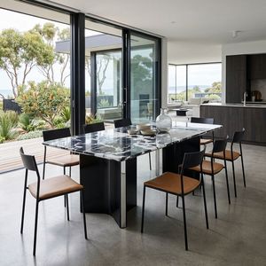 Juego de Comedor Moderno de Piedra Sinterizada Negra, Base de Acero Inoxidable de Lujo, Rectangular, de Mármol, para 6 Personas, Muebles para Habitación de Hotel - Product Image 2