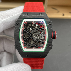 <span class=keywords><strong>Reloj</strong></span> Mecánico de Lujo Rojo Ultrafino de Fibra de Carbono con Forma de Barril, Esqueletizado, Cristal de Zafiro, Resistente al Agua para Hombre - Product Image 1