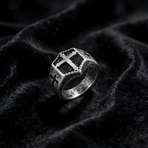 Anillos de Dedo Religiosos de Acero Inoxidable con Ondas Cruzadas Vintage al por Mayor, Chapados en Oro de 18k, Joyería Hip Hop para Hombre - Product Image 4