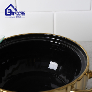 Nồi súp gốm có nắp thủy tinh 6 bát súp nhỏ có tay cầm Bộ đồ ăn tại nhà phục vụ nồi súp vàng đen và Bộ bát - Product Image 6