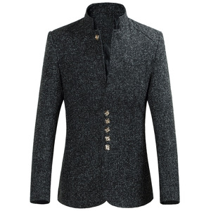 Novo Casaco Casual Slim Fit Sem Gola para Outono/Inverno, Cor Sólida, Manga Longa, <span class=keywords><strong>Blazer</strong></span> de Botão Único, Moda Zhongshan - Product Image 2