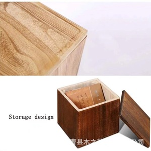 Wooden <b>Storage</b> <b>Stool</b> Square Home Living Room Ottoman Natural Wood Color Retro Design Multi Functional Furniture - Product Image 2