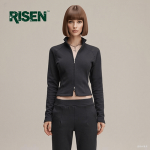 <span class=keywords><strong>Camiseta</strong></span> de Manga Larga con Cierre, para <span class=keywords><strong>Mujer</strong></span>, 270gsm, Corte Ajustado, con Forro Térmico para Invierno, Personalizable - Product Image 1