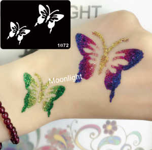 Pochoir de tatouage temporaire au henné de haute qualité MOONLIGHT, motif petite fleur et papillon, en PVC 8*10CM, modèle de <span class=keywords><strong>dessin</strong></span> à aérographe avec paillettes - Product Image 2