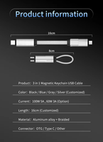 Nouveau câble de charge USB Type-C vers Type-C, tressé, anti-perte, avec porte-clés en tricot, PD100W 3A, charge rapide, métal, pour iPhone