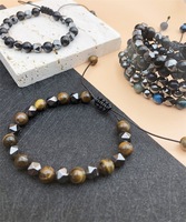 Nouveau Bracelet en Pierre Œil de Tigre Cristal de Guérison, Bracelet Tressé en Hématite à Perles Facettées pour Femme, Cadeau Bijou