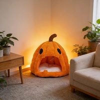 Lit pour chat en tissu motif citrouille d'Halloween, style fermé, chaud, pour chats et chiens, utilisation intérieure, article pour animaux de compagnie toutes saisons
