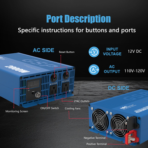 อินเวอร์เตอร์แปลงไฟ GSP 12V 2000W แบบ Pure Sine Wave จากไฟ DC เป็นไฟ AC สำหรับรถยนต์ รถบ้าน รถบรรทุก บ้าน ที่พักอาศัย ภายนอกอาคาร ใช้ในกรณีฉุกเฉิน ใช้กับพลังงานแสงอาทิตย์ - Product Image 4
