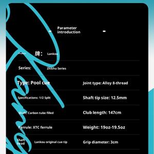 BLUE CARDAMOM Blue Club Nouvelle Série Gagnante Light Ice Wheel Xinghan Ash Kunling Queue de billard en bois divisée en deux parties 147cm pour billard chinois à huit boules et billard américain à neuf points - Product Image 5