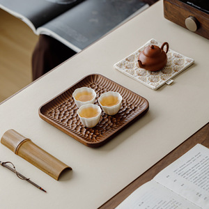 Walnut Wood Carved Square Tea Tray <b>Teacup</b> Mat Handmade Teapot Mat Set For Home Living Room Use - Product Image 4