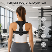 Correcteur de posture réglable en maille perforée, respectueux de la peau, avec logo personnalisé OEM, pour le soutien quotidien au bureau et la correction de la posture des épaules et du dos.