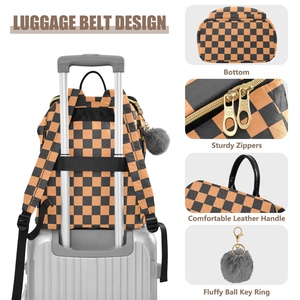 New Arrival Product Custom <b>Brown</b> Checkered Plaid College and University <b>Backpack</b> Zipper Closure Pattern Back Pack - Product Image 3