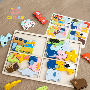 Puzzle 3D in Legno per Bambini con Animali e Veicoli, Gioco Educativo per lo Sviluppo Cognitivo, Puzzle 3D in Legno a Tema Cartoni Animati - Product Image 1