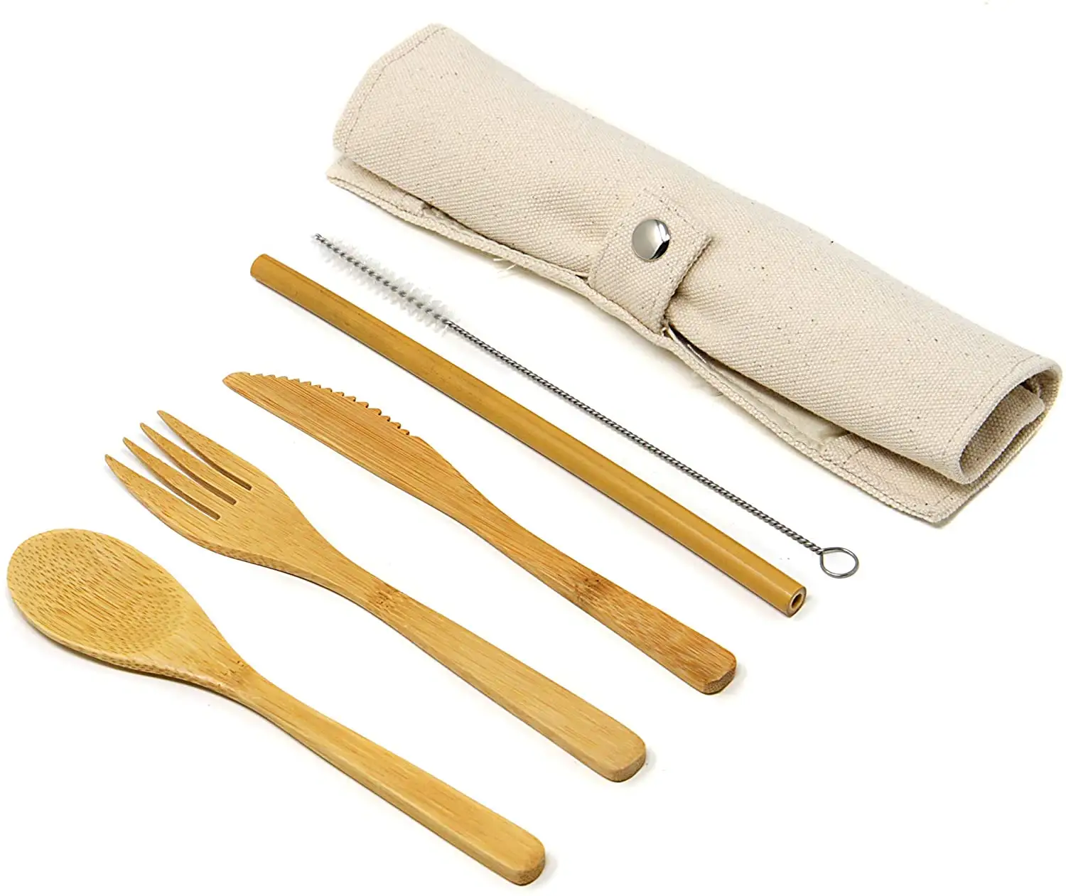 Atacado Kit de facas e garfos de madeira para colher de bambu, pauzinhos de madeira, conjunto de canudo para talheres de bambu