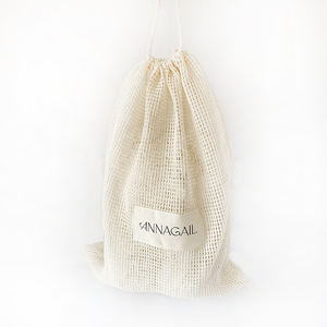 Sacchetti per la spesa in cotone a rete con coulisse, personalizzabili con etichetta del marchio, all'ingrosso - Product Image 6