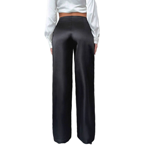Pantalon large décontracté en satin respirant à taille haute et couleur unie pour femme - Product Image 1