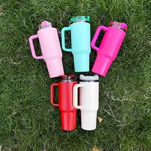 Double Wall <b>Insulated</b> Stainless Steel BPA Free 40oz Black Plated Tumbler with Lid and Straw - Product Image 1