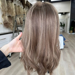 Topper per capelli 100% europei castano chiaro con riflessi biondi sottili, base in pizzo piatto sottile, retro tessuto a chiusura, per donne con perdita di capelli - Product Image 4