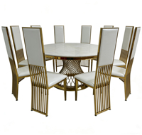 Ensemble de table à manger moderne pour hôtel et mariage avec plateau en marbre blanc et structure en acier inoxydable, idéal pour la maison de campagne et l'extérieur