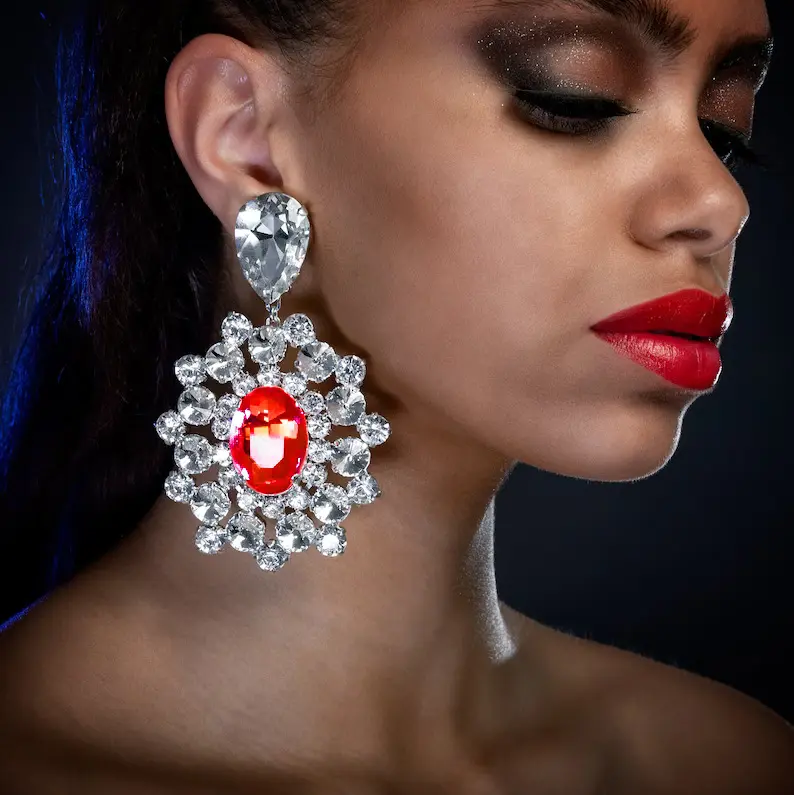 Orange Rhinestone Queen Earrings Fashion Jewelry for Women Christmas Drag Queen Earring Jewelry