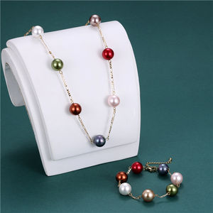 Set di Gioielli con <span class=keywords><strong>Orecchini</strong></span> a Goccia di Perle da 14mm, Collana e Bracciali di Perle Vere Placcati <span class=keywords><strong>in</strong></span> Oro 14k per Donna - Product Image 2