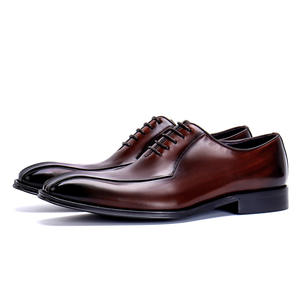 รองเท้าผู้ชายแบบทางการทำมือทำจากหนังพร้อมหัวสี่เหลี่ยมสไตล์ออกซ์ฟอร์ดธุรกิจแบบอังกฤษขายส่ง - Product Image 1