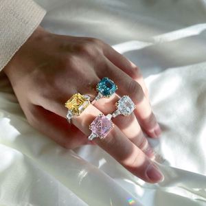 Dylam Fine Promise 8A <b>CZ</b> <b>Ring</b> S925 Square Rainbow <b>Rings</b> Jewelry Women Wedding Engagement Minimilist Sterling Silver Women <b>Rings</b> - Product Image 1