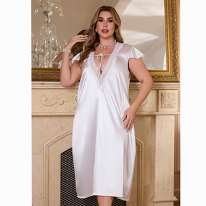 Nouvelle Robe de Nuit Femme Grande Taille en Soie Glacée avec Dentelle, Tissu de Luxe de Haute Qualité, Coupe Ample, Collection Été 2026 - Product Image 2