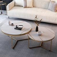 Offres Limitées Table Basse de Salon Design Rond Élégant avec Plateau en Pierre Durable de Luxe Léger et Pieds Dorés