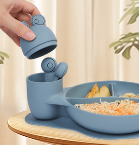 <span class=keywords><strong>Assiette</strong></span> en silicone divisée de conception d'escargot avec ensemble de cuillères à fourchette en acier inoxydable, fournisseur d'ustensiles d'alimentation pour bébé à succion - Product Image 4