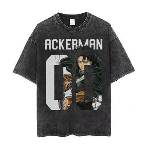 T-shirt vintage Attack Titan en coton pur, style cartoon, respirant, à manches courtes, coupe ample, hip-hop, délavé, Harajuku, AOT Anime - Product Image 2