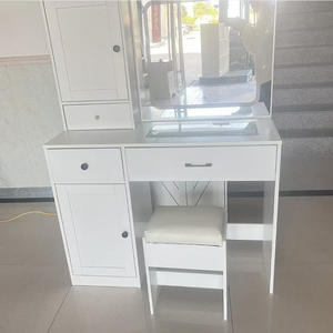 Bureau de maquillage en bois blanc personnalisé avec miroir LED et armoires de rangement - Product Image 3