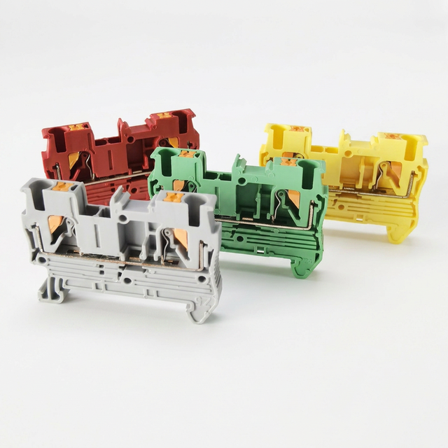 Grey Green Yellow Din Rail Terminal Block PT-2.5 Push in Terminal Connector Spring Screwless Electrical Wire Conductor Terminal