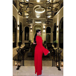 Robe longue rouge asymétrique élégante à taille empire, fente haute, perles, pour banquet d'hiver, invitée de mariage, soirée XS-XL - Product Image 1