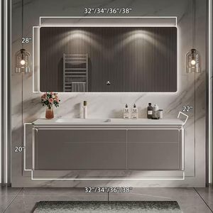 Meuble-lavabo mural <span class=keywords><strong>de</strong></span> <span class=keywords><strong>salle</strong></span> <span class=keywords><strong>de</strong></span> <span class=keywords><strong>bain</strong></span> moderne <span class=keywords><strong>de</strong></span> luxe en PVC, personnalisable en gros, avec lavabo intégré et <span class=keywords><strong>miroir</strong></span> intelligent LED anti-buée rétroéclairé - Product Image 2