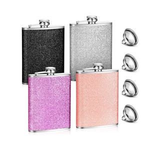 Fiaschetta in pelle rosa lucida ingrosso fiaschetta in acciaio inox 304 vino Whisky alcol Brandy Vodka Glitter PU <span class=keywords><strong>Hip</strong></span> fiaschetta - Product Image 1