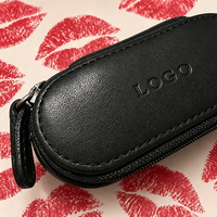 Étui à rouge à lèvres vintage en cuir PU noir avec miroir et fermeture éclair, pochette portable élégante pour baume à lèvres, trousse de maquillage pour femme pour les retouches quotidiennes