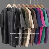 Camiseta de Algodón Lavado Estilo Vintage para Hombre, 230g, Corte Holgado, Manga Corta, Color Sólido, Informal
