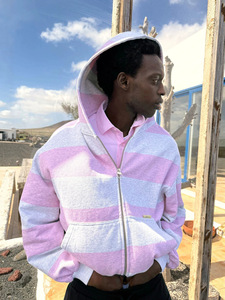 Nuove Felpe con Cappuccio alla <span class=keywords><strong>Moda</strong></span> Europee e Americane 2026 per Uomo e Donna, Giacca Versatile Retrò a Righe Rosa - Product Image 4