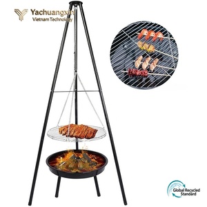 Outdoor Charcoal Grill <b>Stand</b> with Hanging Rack and Fire Bowl for Camping Cooking - Product Image 2