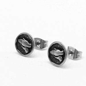 Pendientes redondos de acero de titanio retro con diseño de apretón de manos, joyería de moda para hombres y mujeres, pendientes de acero inoxidable de 10 mm - Product Image 1