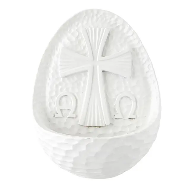 Colgante de pared blanco fuente de agua bendita de Cruz de cerámica cristiana personalizada