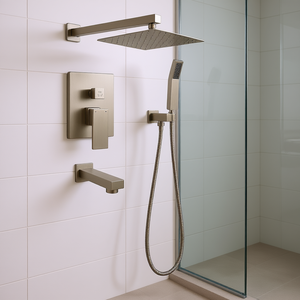 Sistema de Ducha de Lluvia de Latón de 10 Pulgadas para Montaje en Pared, Acabado Níquel Cepillado, Moderno, con Rociador de Mano - Product Image 2