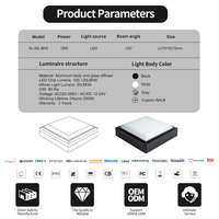 Luminaire LED d'extérieur, étanche IP65, résistant à l'humidité, luminaire de plafond à montage en surface, 18W, luminaire mural LED carré