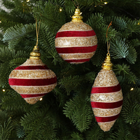 Adornos Navideños de Espuma con Rayas Rojas y Doradas, Bolas de Navidad con Purpurina en Espiral, Bolas Colgantes de Forma Cónica