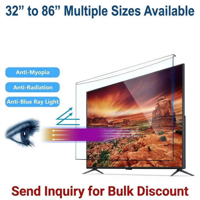 Factory Wholesale Acrylic TV Screen Protector Anti Radiation Anti Blue Light 32-86 Inch LCD OLED 4K HDTV Hanging Protective Film
