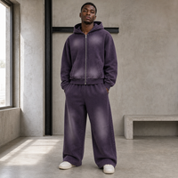 Ensemble sweat à capuche zippé et pantalon de survêtement large RAMAX Heavyweight délavé, style streetwear oversize, décontracté urbain, vente en gros, fournisseur d'usine